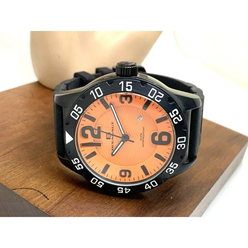 Oceanaut Men's Watch OC2712 Quartz Aqua One Orange Dial Black Rubber Ban…